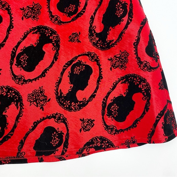 ModCloth X JawBreaker Velveteen Retro Pinup Rockabilly Cameo Midi Dress Red - Picture 9 of 13